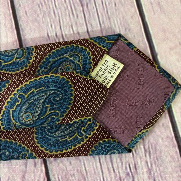 Liberty of London Blue Gold Paisley on Red Gold Silk Necktie Formal Wedding - Picture 2 of 6